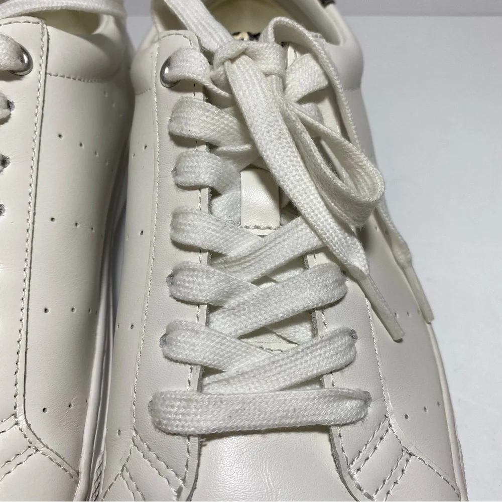 J.Crew Saturday Withe Leather Snake-Print Detail Sneakers Women’s Size 10